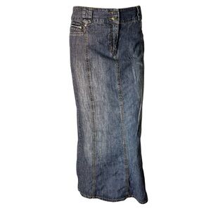 CONTRAST JEANS Long Maxi Denim Jean Skirt Summer Y2K Feminine Pockets Size 11